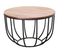 Sheesham WL5.677 - Tavolino da salotto, 60 x 39 x 60 cm, in legno massello/metallo, design rotondo, colore: marrone industriale