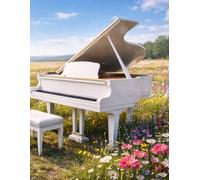 Sheet Music Book - White Grand Piano in a Wildflower Meadow: Blank Manuscript Paper with 12 Staves Per Page for Composition, Songwriting, Lessons, ... and Creative Ideas | 100 Pages | 8.5 x 11