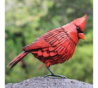 Shefio Statua cardinale in metallo uccello cortile Art - Grande uccello rosso decorazione per esterni - Sculture da giardino in metallo - Design realistico unico | Sympathy