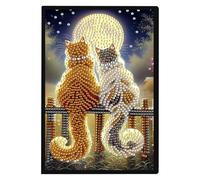 SHEGZHUC 14,5 x 21 cm Diamond Painting Notebook A5 Blank Diamond Painting Notebook Diamond Painting Taccuino Diamond Painting Strass Special Pietre Speciali Diario Ragazze Regali (Gatto e Luna)