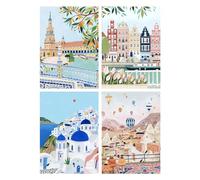 SHEGZHUC 4 Pezzi Diamond Painting Manifesto della Città 30x40cm Painting Diamond 5D Città Paesaggio Kit Pittura 5d Casa al Mare Diamond Painting Città dei Cartoni Spagna Paesi Bassi Grecia Turchia