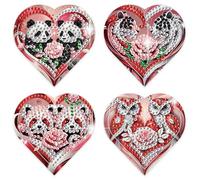SHEGZHUC 4 segnalibri 5D a forma di cuore con pittura a diamante, panda, tigre, procione, gufo, kit artistico con diamanti per adulti segnalibri fai da te, segnalibri a forma speciale per libri a