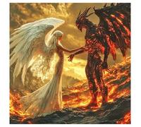 SHEGZHUC 40 x 40 cm, pittura con diamanti per adulti, angelo e diavolo, immagine con teschio e coppia di teschi, ricamo a mosaico, punto croce, idea regalo, decorazione da parete per camera da letto e