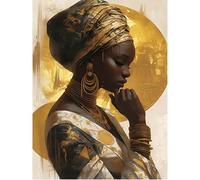 SHEGZHUC 40 x 50 cm, pietre quadrate con diamanti per pittura africana, da donna con numeri, noir donna, pensante, oro, mosaico, diamante, arte ricamo, punto croce, idea regalo, decorazione da parete