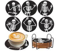 SHEGZHUC 6 Pezzi Diamond Painting Sottobicchieri Teschio con Supporto Diamante Arte Pittura Diamanti Sottobicchieri Skull Quadri da Ricamare a Punto Croce Sottobicchiere Scheletro per Bevande Caffè