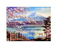 SHEGZHUC Diamond Painting 50 x 40 cm - Montagne Paesaggio Laghi Giappone con Fiore di Ciliegio e Ponte - Pittura Diamante Ricamo Punto Croce Decorazione