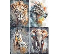 SHEGZHUC Diamond Painting Animali 4 Pezzi 30x40cm Diamond Painting Leone Drago Cavalli Elefante Puzzle Diamond Leone Drago Cavallo Elefante Puzzle con Diamanti 5D Animali Ricamo Animali Punto Croce