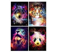 SHEGZHUC Diamond Painting Animali 4er Set 30 x 40 cm Diamond Painting Tigre Diamond Painting Lupo Puzzle Diamond Leone Puzzle con Tigre Diamond Paint Panda Puzzle di Perline Animali Cielo Stellato