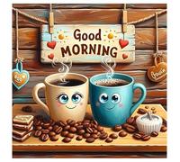 SHEGZHUC Diamond Painting caffè 30 x 30 cm Diamond Painting tazze da caffè Good Morning Diamond Painting cucina chicchi di caffè mosaico diamante pittura arte ricamo punto croce immagini regalo