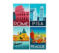 SHEGZHUC Diamond Painting Città Astratta 4 Pezzi 30x40 cm Diamond Painting Roma Prague Torre Pendente di Pisa Vienna Diamond Painting Astratti Quadro Punto Croce Citta Diamond Painting Paesaggi Citta