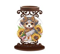 SHEGZHUC Diamond Painting - Portacandele in legno, 10 x 13,5 cm, con diamante, decorazione da tavolo, per soggiorno, camera da letto, bagno, cane, animali, girasoli