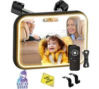 SHEGZHUC Specchio per auto con luce a 360° con telecomando per specchietto retrovisore per auto, sedile posteriore con clip in metallo per neonato + 2 adesivi Baby on Board e 2 ganci per poggiatesta