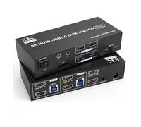 SHEHUALI Commutatore video, Switch KVM a doppio monitor 4K120Hz 2x2 USB 3.0 DP KVM Switch 2 ingressi 2 uscite 8K60Hz Display 2 monitor 2 computer, porte SD TF(TA202-Dual HDMI)
