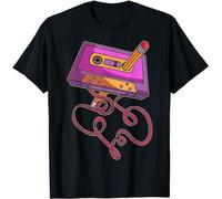 SHEIRYTOO 80S Cassette Tape Pencil 1980S Retro Vintage Throwback Music T-Shirt Men's Male Black L