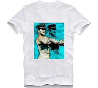 SHEIRYTOO T-Shirt Physique Pictorial Art Tom of Finland Gay Cop Fetish Leather cap Men's Male White 3XL