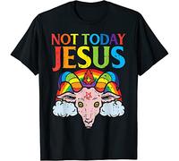 SHEIRYTOO Today Not Jesus Satan Goat Satanic Rainbow Satanism Gift T-Shirt Graphic Unisex Top Tees Men's Man Black XL
