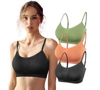 SHEKINI 3 pezzi reggiseno sportivo da donna senza cuciture imbottito bralette yoga reggiseni regolabili tempo libero stretch crop top reggiseni per donne ragazza, Verde+arancio+nero, XS/S