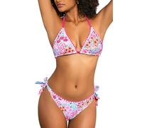 SHEKINI Bikini da donna a triangolo con lacci, costume da bagno con schiena scoperta, costume da bagno in due pezzi, Stampa floreale Dc, XL
