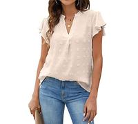SHEKINI Camicia Donna Maniche Corte Elegante Maglietta Chiffon Donna Camicetta con Scollo a V Blusa Estivi Casual Top T Shirt Sexy Abbigliamento Donna Estivo