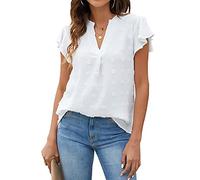 SHEKINI Camicia Donna Maniche Corte Elegante Maglietta Chiffon Donna Camicetta con Scollo a V Blusa Estivi Casual Top T Shirt Sexy Abbigliamento Donna Estivo