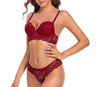 SHEKINI Completi Intimi da Donna Lingerie Reggiseno con Ferretto in Pizzo Spalline Removibili Elegance Push Up Reggiseno e Perizoma Set da 2 Pezzi
