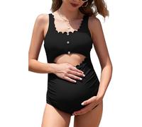 SHEKINI Costume da bagno da donna Premaman Scalloped One Piece Cut Out Gravidanza Costume da bagno, Nero , L