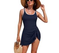 SHEKINI Costume da Bagno da Donna Un Pezzo con Controllo Pancia Abiti da Bagno Cravatta Nodo Colore Blocco costolato Costume(L,Blu)