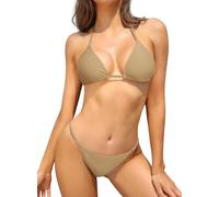 SHEKINI Costume da Bagno Due Pezzi Donna con Lacci Imbottito Halter Bikini Set Triangolo Vita Bassa Brasiliano Perizoma Bikini da Spiaggia（XS,Colore della Pelle）
