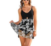 SHEKINI Costume da Bagno Intero da Donna con Incrocio e Sottogonna in Rete Elegante（M，Nero-HS）