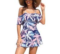 SHEKINI Costume da bagno intero da donna, con schiena scoperta, per il controllo della pancia, per il controllo della pancia, per la spiaggia, costume da bagno di grandi dimensioni, Rosa foglia