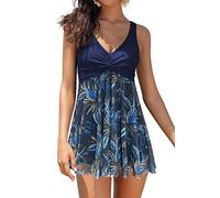 SHEKINI Costume da bagno intero da donna, in rete, con scollo a V, con imbottitura sul petto, taglia grande, per il bagno, C-blu scuro., XXX-Large