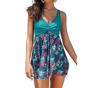 SHEKINI Costume da bagno intero da donna, in rete, con scollo a V, con imbottitura sul petto, taglia grande, per il bagno, C-verde scuro, XXX-Large