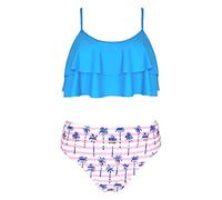 SHEKINI Costumi da Bagno per Donna Bambina Bikini Due Pezzi Madre e Figlia Carino Elegante a Balze Regolabile Halter Top Stampato Bikini Famiglia Beachwear (8-10 Anni, Blu Cielo)
