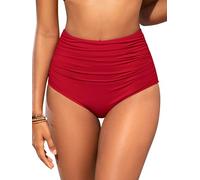 SHEKINI Donna Retro Ruched Bikini in Vita Alta Fondo Costume da Bagno di Controllo della Pancia Fondo Tankinis Breve, Rosso, XL