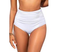 SHEKINI Donna Retro Ruched Bikini in Vita Alta Fondo Costume da Bagno di Controllo della Pancia Fondo Tankinis Breve, Bianco, L