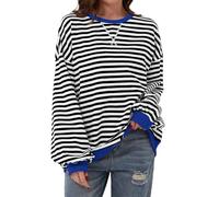 SHEKINI Maglione da Donna, Oversize, con Girocollo, a Righe, a Maniche Lunghe, Casual, in Stile Anni 2000, dal Taglio Largo, per Autunno e Inverno