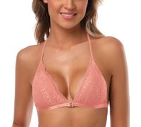 SHEKINI Reggiseno Donna con Chiusura Frontale Bra Senza Ferretto in Pizzo Sexy Halter Triangolo Bralette con Imbottito Brassiere Top Schiena Nuda