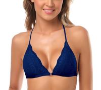 SHEKINI Reggiseno Donna con Chiusura Frontale Bra Senza Ferretto in Pizzo Sexy Halter Triangolo Bralette con Imbottito