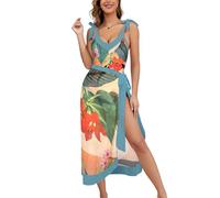 SHEKINI Regolabile Costume da Bagno Donna con Pareo Costume Intero Donna con Gonna da Spiaggia Collo a V Monokini da Donna con Chiffon Sarong(S, Narciso)