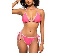 SHEKINI Set bikini da donna a triangolo con allacciatura al collo, sexy, costume da bagno in due pezzi, con cravatta, grazioso costume da bagno, Colore: rosa., L