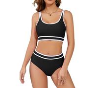 SHEKINI Speed Bikini Set da donna in due pezzi, costume da bagno sportivo da donna, bikini da nuoto, sport, 2 pezzi, bustier per piscina, Nero , L
