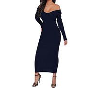 SheKiss Abito da donna con spalle scoperte, taglie forti, maglione da lavoro, maniche lunghe, aderente, 753 blu scuro, S