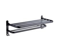 Shelf, Foldable Bathroom Towel Rails, Black Space Aluminum Towel Rack Storage Shelf, 2-Tiers Wall Mounted Kitchen Towel Holder 40Cm/40cm