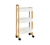 shelfmade Carrello cucina stretto in bambù - Carrello cucina salvaspazio - Mobiletto bagno salvaspazio - Carrellino bianco, Carrello stretto con 3 cestini - Carrello con ruote verticale in legno