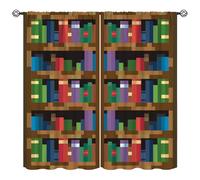 SHElifestyle Tenda per libreria per bambini, con motivo pixelato, con libri, in stile pixel art, con tasca per asta, tende per camera da letto e sala giochi, 106,7 x 114,3 cm (decor)