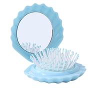 Shell Brush, Shell Shape Pocket Brush for Women, ABS and Glass Small Makeup Mirror Set, Scalp Massage Comb for Grooming, Daily Bathroom, Shower, Poolside, Beach, Camping, Car, Gym, Home, 14x6 cm