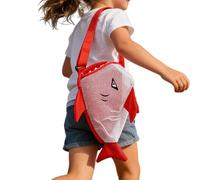 Shell Collecting Bag - 25x18x15cm/9.8x7.08x5.9in Shark Design Cute Mesh Pack,Foldable Beach Shell Bag,for Family Girl Boy Rock Sand Toy Summer Vacation Pool Travel Swim Sea Lake