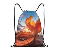 Shell On The Beach Titolo: Borsone leggero con coulisse - Sacca da palestra pieghevole impermeabile con tracolla regolabile, ideale per sport, yoga, viaggi e scuola, Nero , M