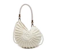 Shell Purse For Women Summer Beach Crossbody Bag, Handwoven Seashell Bag, Leather Handle Premium Hardware, Beach Vacation trips Summer Fashion Tote (Milky White)