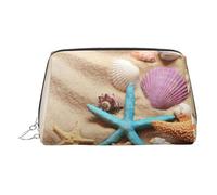 Shells On The Beach - Astuccio da viaggio in pelle con stampa di conchiglie sulla spiaggia, borsa da viaggio con custodia portatile impermeabile aperta e piatta, Argento, taglia unica